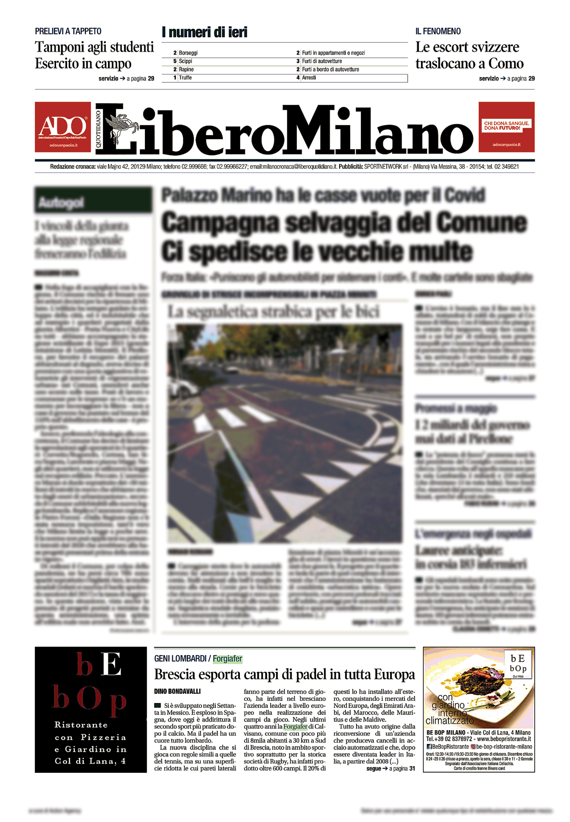 Articolo 31 Ottobre 2020 - Libero (ed.Nazionale, ed. Milano) pag. 25 e 31